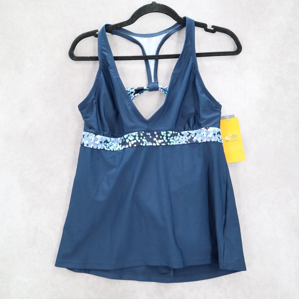 Champion Blue Dot Racerback Padded Halter Fade Resistant Tankini‎ Top L Large